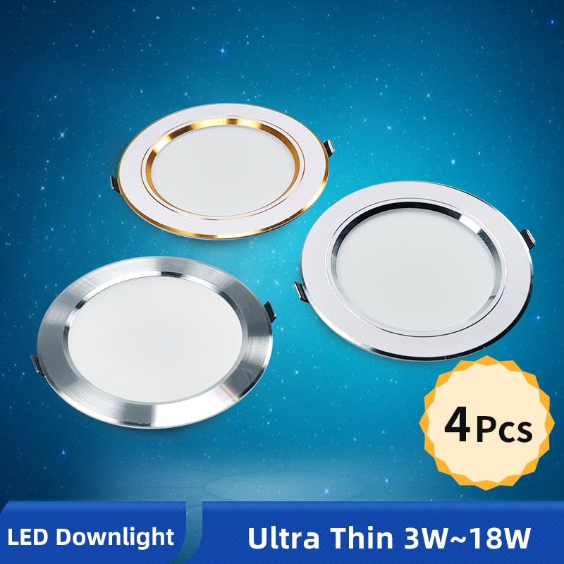 OK-B LED Downlight 4Pcs/Lot 3W 5W 9W 12W 15W 18W Spot 220V Gold Silver White Ultra Thin Aluminum Round Recessed LED Lighting