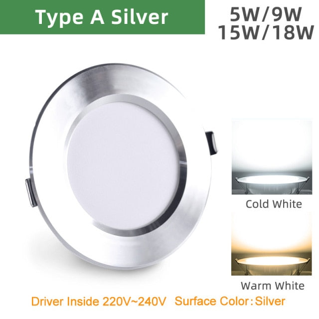 OK-B LED Downlight 4Pcs/Lot 3W 5W 9W 12W 15W 18W Spot 220V Gold Silver White Ultra Thin Aluminum Round Recessed LED Lighting