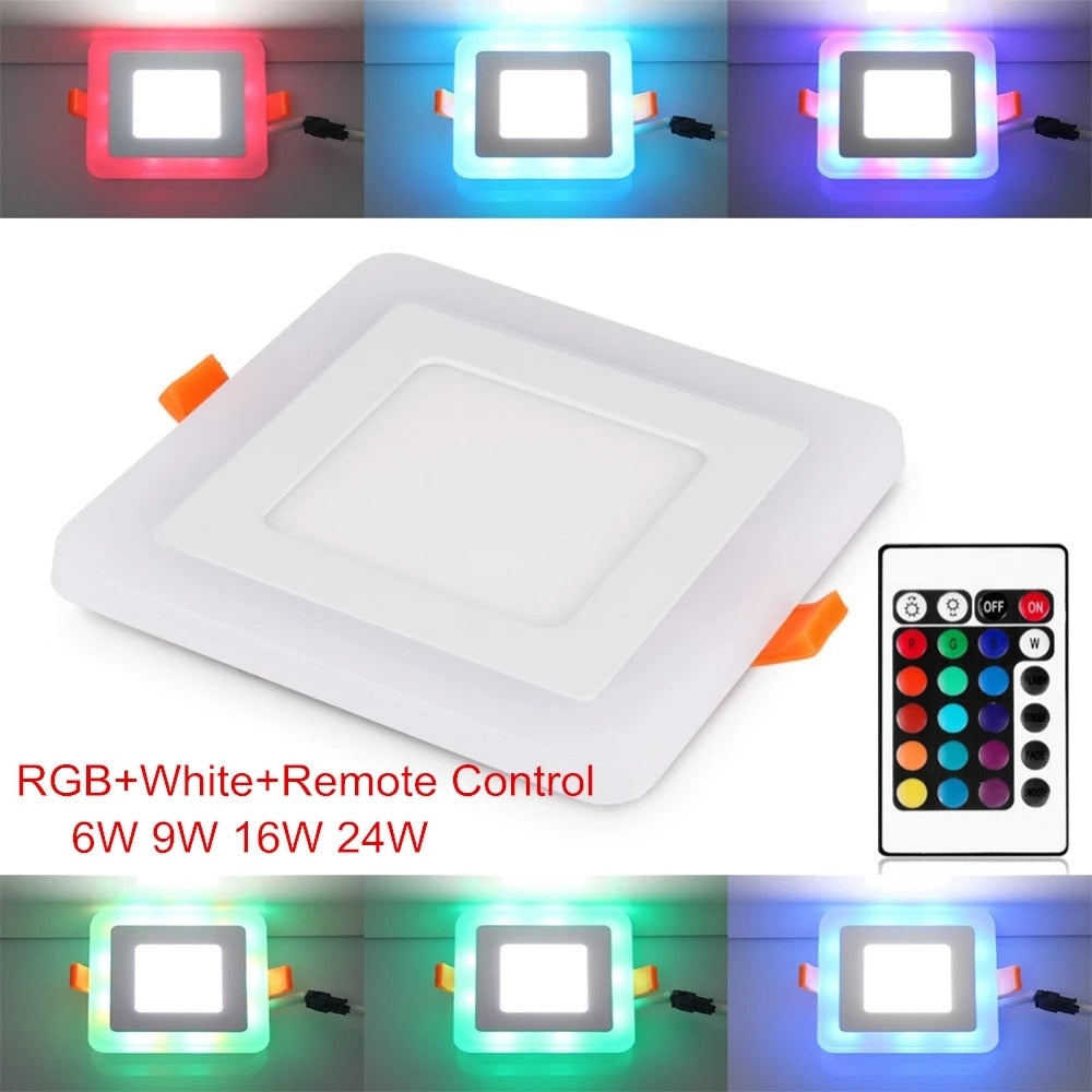 Round/Square Dimmable RGB LED Downlight + Remote Control 6w/9w/16w/24W Recessed LED Ceiling Panel light AC85-265V+Driver