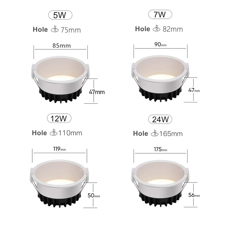 Anti-Glare LED Downlight Narrow Border Dimmable COB LED Ceiling Lamp Living Room Restaurant Background Recessed Spot Light