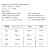 Anti-Glare LED Downlight Narrow Border Dimmable COB LED Ceiling Lamp Living Room Restaurant Background Recessed Spot Light