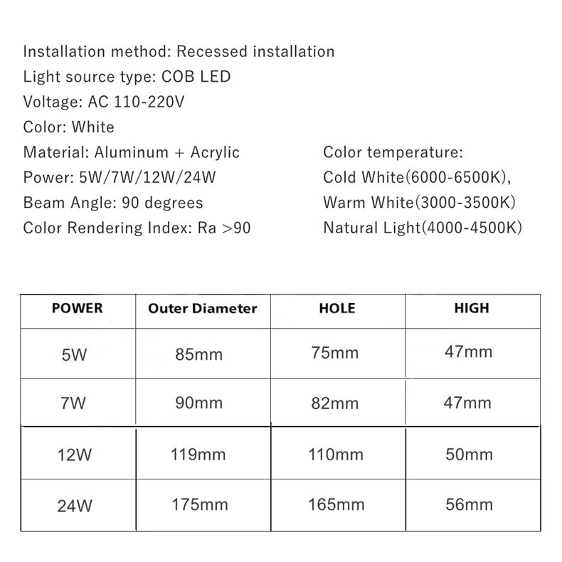 Anti-Glare LED Downlight Narrow Border Dimmable COB LED Ceiling Lamp Living Room Restaurant Background Recessed Spot Light