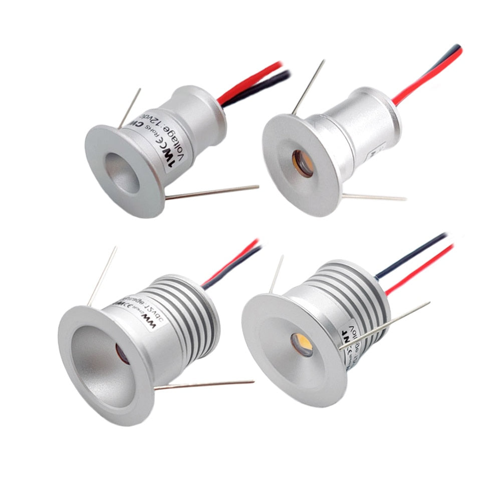 LED Spotlight Dimmable Spot Lamp DC12V 1W 15mm 25mm Cutout Recessed Downlight IP65 Bedroom Ceiling Cabinet Stair Spotlight