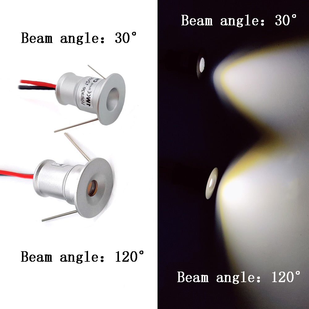 LED Spotlight Dimmable Spot Lamp DC12V 1W 15mm 25mm Cutout Recessed Downlight IP65 Bedroom Ceiling Cabinet Stair Spotlight