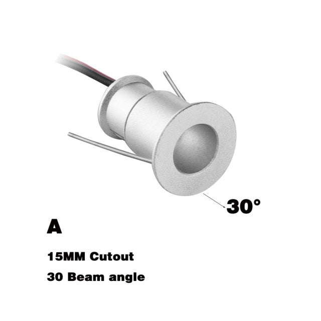 LED Spotlight Dimmable Spot Lamp DC12V 1W 15mm 25mm Cutout Recessed Downlight IP65 Bedroom Ceiling Cabinet Stair Spotlight