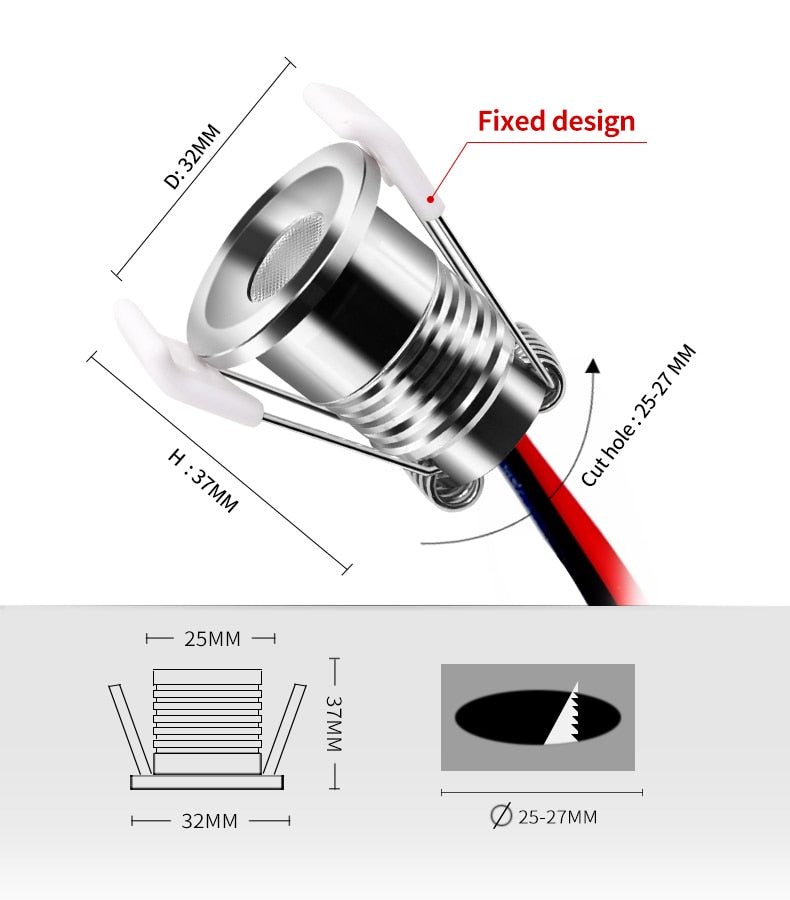 Mini spotlight LED waterproof DC12V indoor bathroom ceiling living room 3W cabinet embedded focus 24V built-in small downlight
