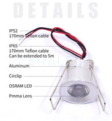 etrnLED 12V 1W Small Spot Led IP65 Waterproof Downlight Recessed Dimmable for Kitchen Sauna Bath Mini Ceiling Lamp Outdoor Light