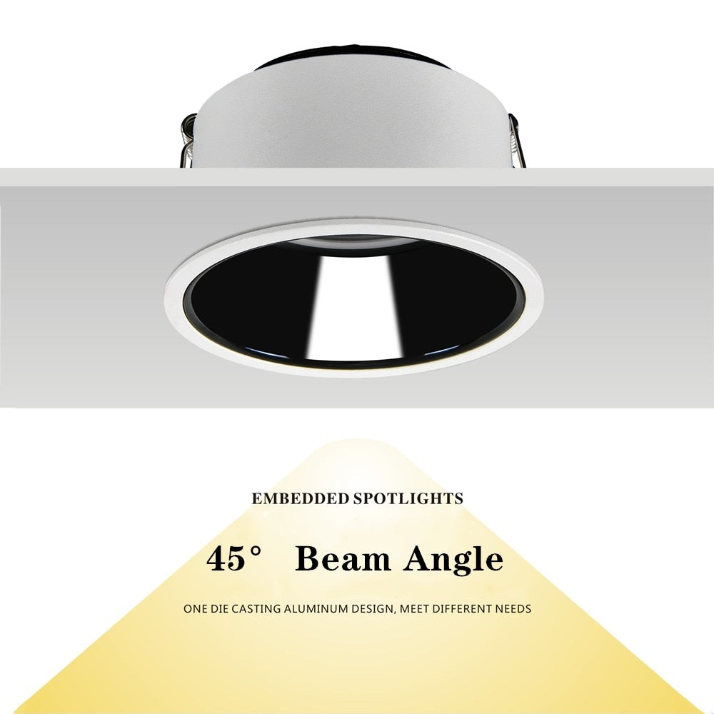 2021 NEW No Glare LED Downlight 220V 110V led Bulb 7W 15W 18W Cob Spot light led Recessed Ceiling Downlight Warm/Natural White