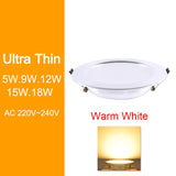 Downlight 3W 5W 9W 12W 15W 18W led downlight Silver White Ultra Thin Aluminum AC110V 220V 240V Round Recessed LED Spot Lighting