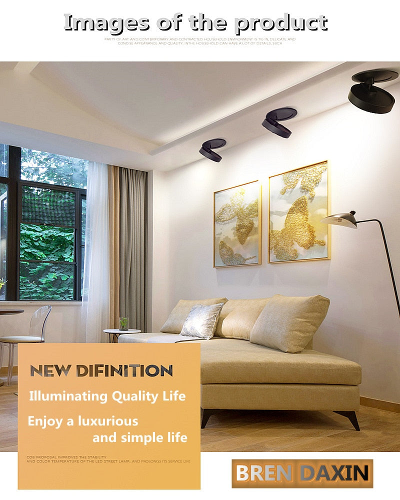 COB Ceiling Recessed Downlight 360 degree Rotatable Dimmable Slim 90 degree Foldable LED Spot Light Indoor lighting