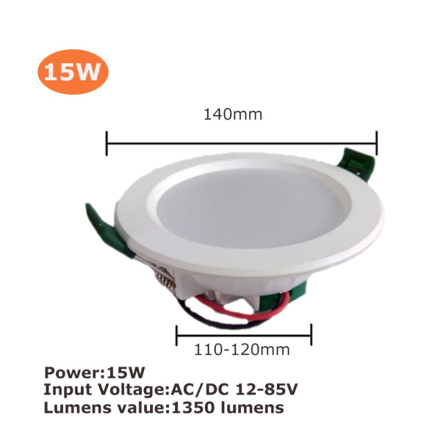 Led Downlight 18W 15W 12W 9W Aluminum Bombillas AC/DC 12V 24V Round Led Ceiling Recessed Grid Down Light 36V 50V Led Light