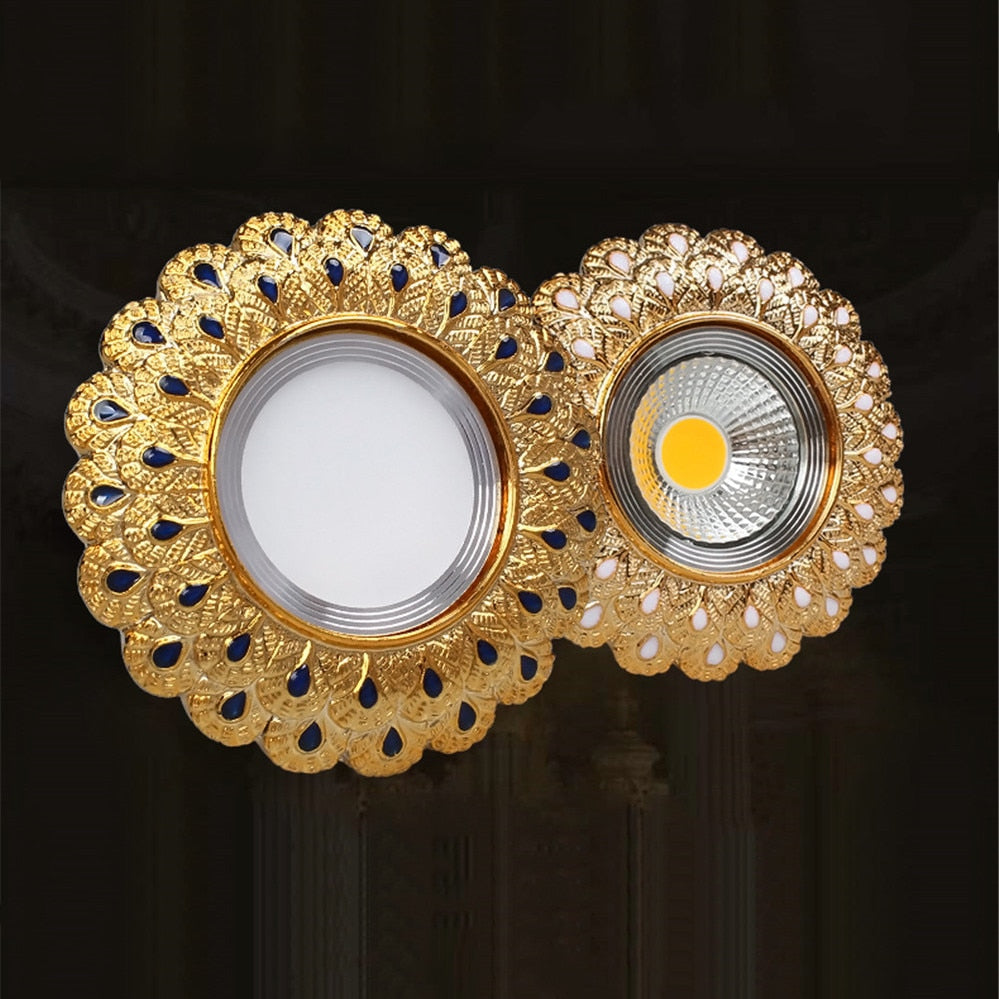 Europe Luxury Gold Resin Peacock Feather Embedded Downlights 3W 5W 110V 220V Open Hole 6Cm Corridor Led Lamp Foyer Art Spotlight