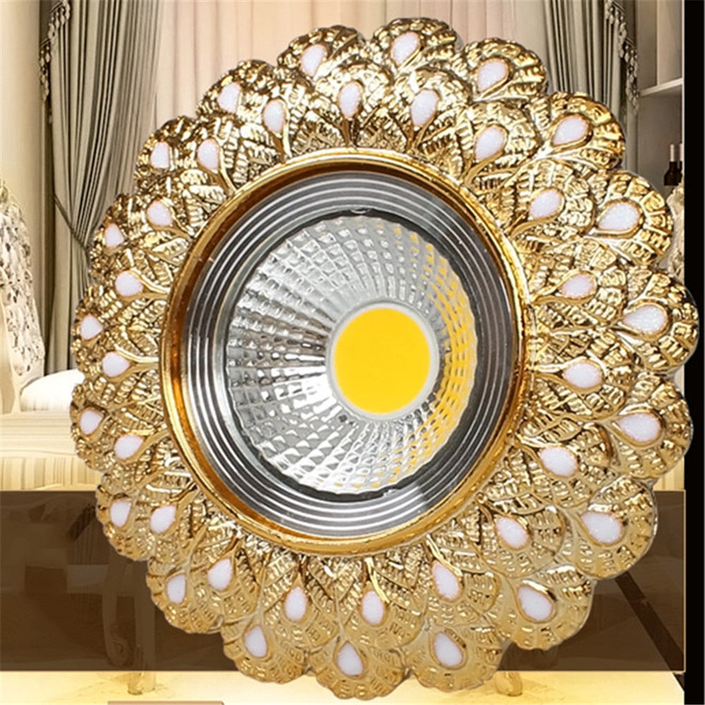 Europe Luxury Gold Resin Peacock Feather Embedded Downlights 3W 5W 110V 220V Open Hole 6Cm Corridor Led Lamp Foyer Art Spotlight