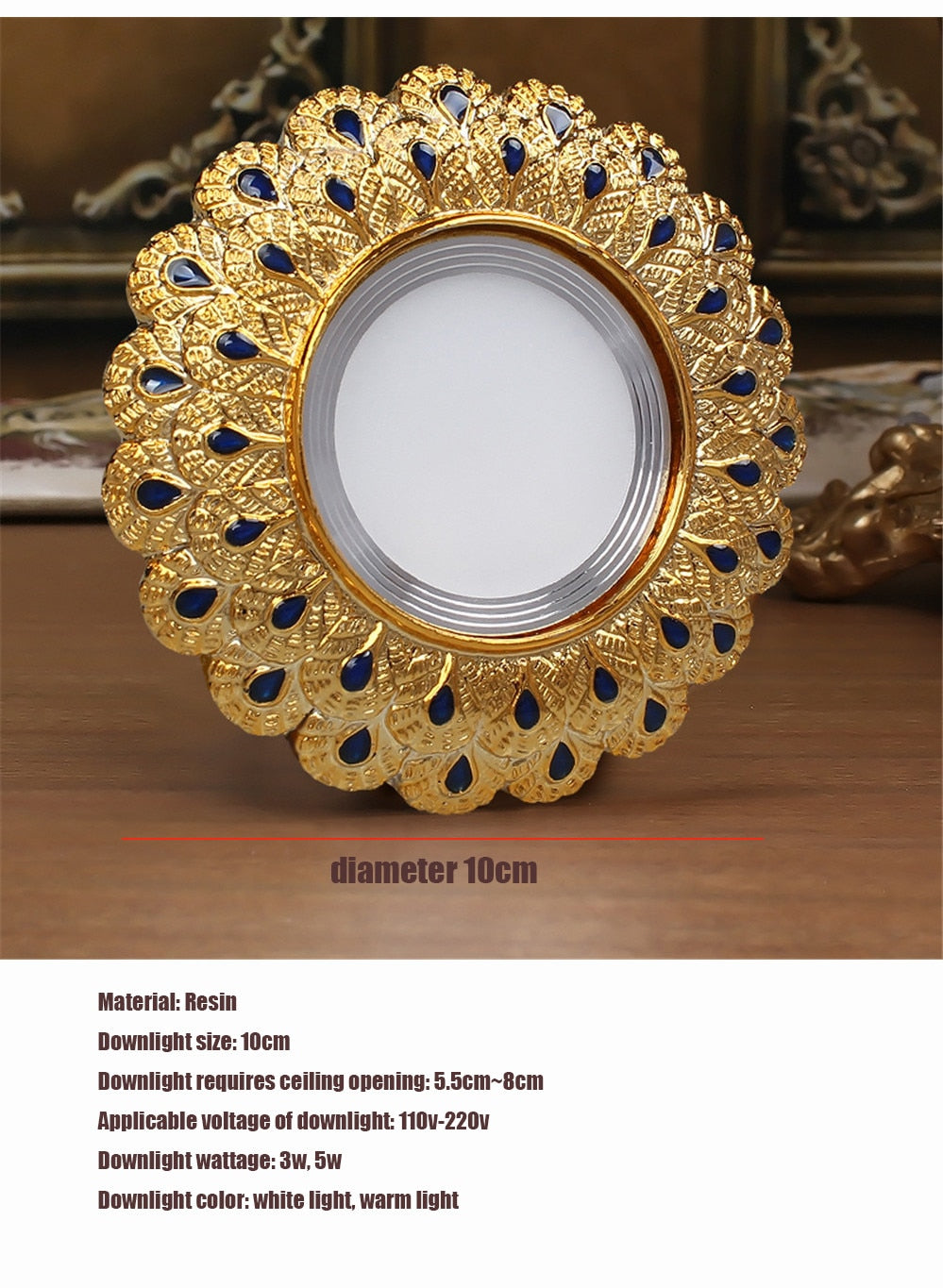 Europe Luxury Gold Resin Peacock Feather Embedded Downlights 3W 5W 110V 220V Open Hole 6Cm Corridor Led Lamp Foyer Art Spotlight