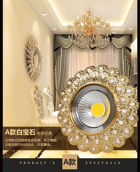 Europe Luxury Gold Resin Peacock Feather Embedded Downlights 3W 5W 110V 220V Open Hole 6Cm Corridor Led Lamp Foyer Art Spotlight