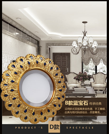 Europe Luxury Gold Resin Peacock Feather Embedded Downlights 3W 5W 110V 220V Open Hole 6Cm Corridor Led Lamp Foyer Art Spotlight