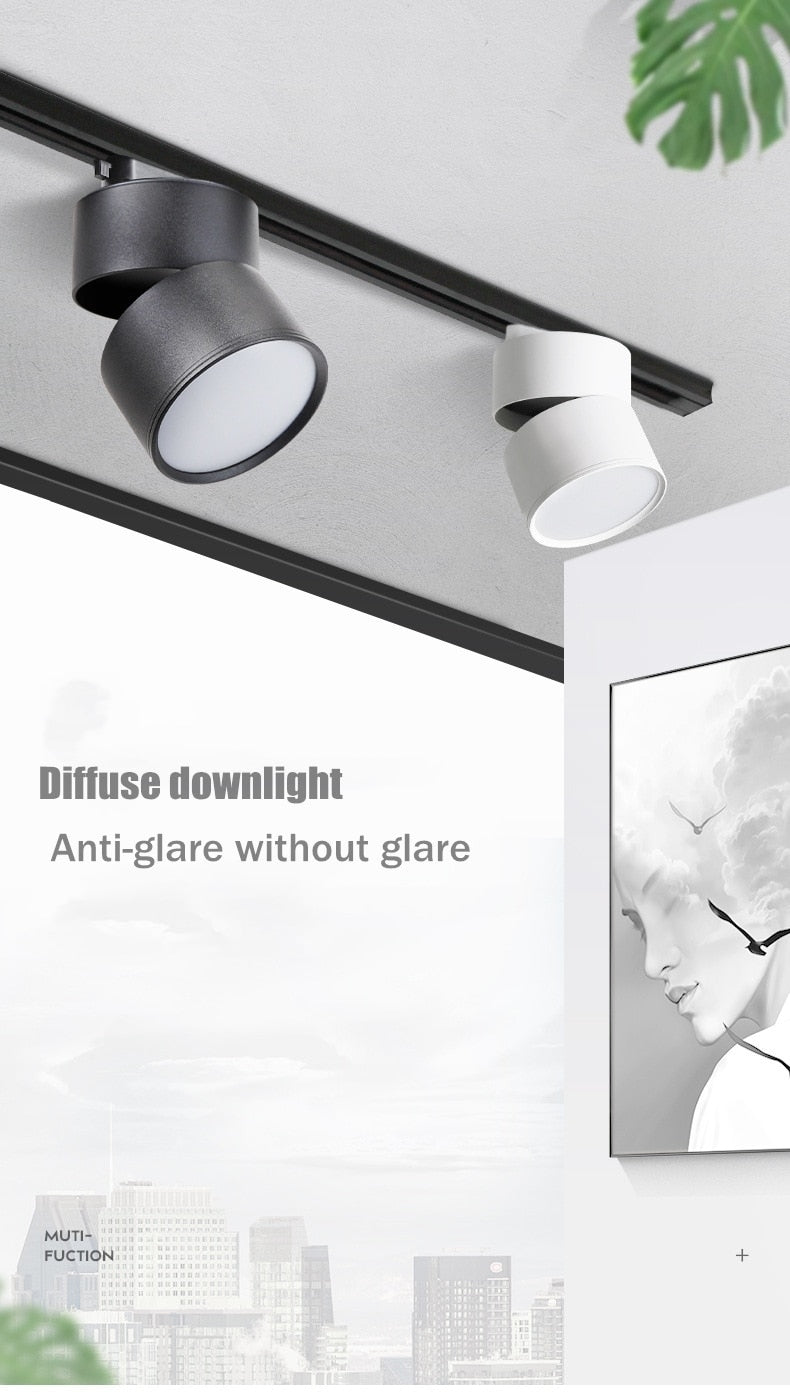 New dimming led astigmatism track light window clothing store rail light 7w 12w 15w foldable rotating downlight 110v 220v