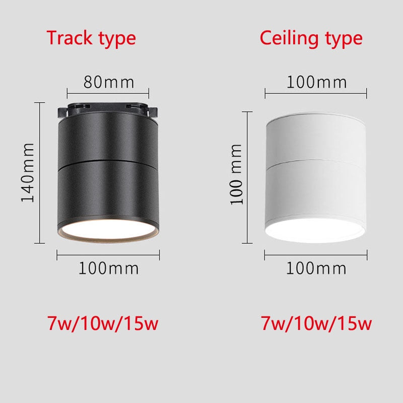 Dimmable LED Downlights Surface Mounted LED Ceiling Lamps 7W 10W 15W Foldable 360° Rotatable Background Track Spot lights