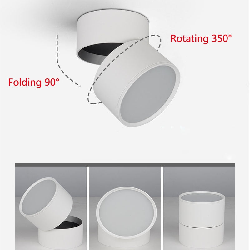 Dimmable LED Downlights Surface Mounted LED Ceiling Lamps 7W 10W 15W Foldable 360° Rotatable Background Track Spot lights