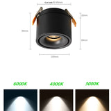 Adjustable concealed ceiling lamp, dimmable Nordic indoor spotlight, 10W, 12W, 15W. Embedded led ceiling lamp downlight