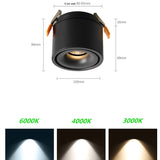 Adjustable concealed ceiling lamp, dimmable Nordic indoor spotlight, 10W, 12W, 15W. Embedded led ceiling lamp downlight