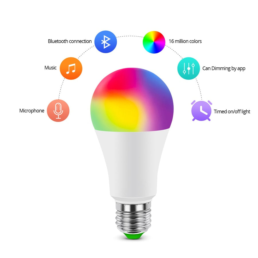Bluetooth E27 RGBW LED Bulb Lights 5W 10W 15W RGB 110V 220V Lampada Changeable Colorful RGBWW LED Lamp With Remote+Memory Mode