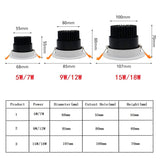 Dimmable Round Recessed COB LED Downlights 5W 7W 9W 12W 15W LED Ceiling Spot Lights AC85~265V LED Ceiling Lamps Indoor Lighting White