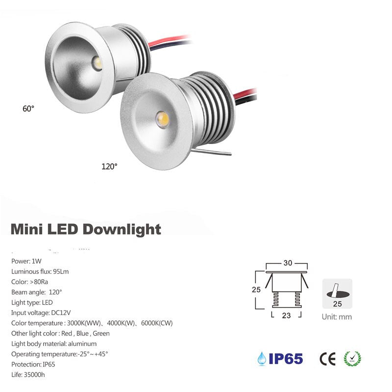 IP65 DC 12V Waterproof 1W Small Led Bulb Light 15mm 25mm 80Ra Cabinet Stair Outdoor Downlight Lamp Christmas Lighting