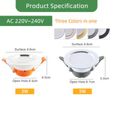 Kaguyahime LED Downlight 5w 3w LED Spot Light AC 220V 3000k 4500K 6000K Indoor Recessed Lamp Gold Silver Surface LED Spotlight