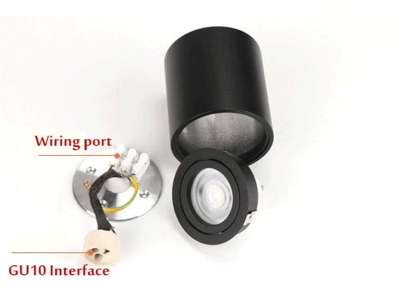 Adjustable LED Round Surface Mount Trim less Downlight GU10 Fixture Cylinder Ceiling Down Spot Light Bedroom Lamp GU10 Fitting