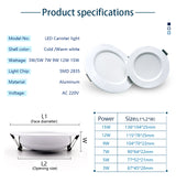 Led Downlight 220v Led Ceiling Light 3W 5W 7W 9W 12W 15W Recessed Downlights Round Led Panel Light Spotlight Indoor Lighting