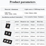 PCS Super Bright Recessed Square Dimmable LED Downlight COB 10w 15W Led Spot Light Decoration LED Ceiling Lamp AC110V 220V