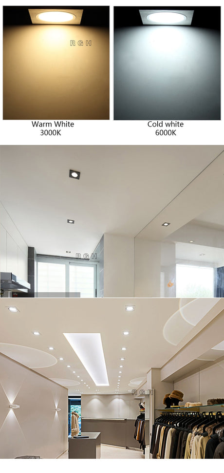 LED Downlight Square Recessed lights 3W 5W 7W 9W 12W LED Ceiling Lamp for Kitchen/Home/Office/Living room Indoor Lighting AC220V