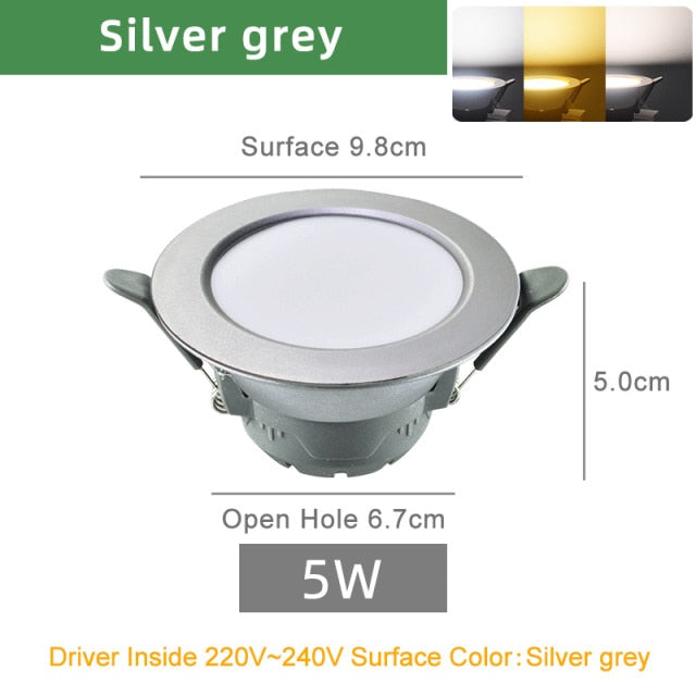 OK-B LED Downlight Ceiling 5w 10w 15w Silver White Led Lamp Recessed 110~220v LED Down Light Indoor Lighting Aluminum Spot Light
