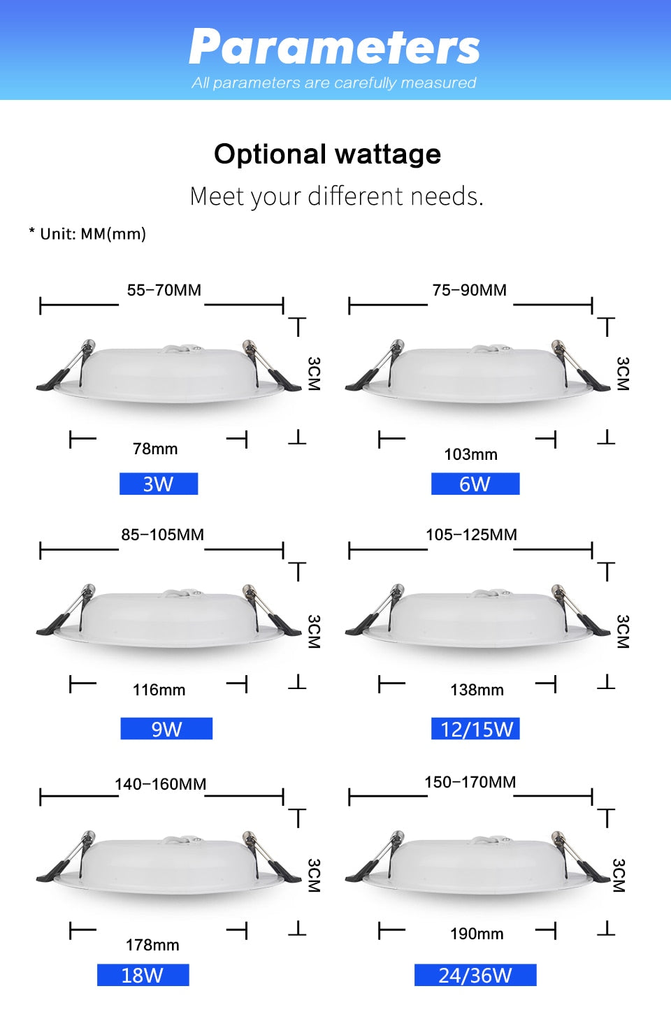 LED Downlight AC DC 12V 24V 36V Recessed Round LED Ceiling Lamp 3W 6W 9W 12W 15W 18W 36W Spot Lighting For Low Voltages