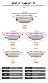 LED Downlight 18W 15W 12W 9W 5W AC 220V 230V 240V Warm Cold White Recessed LED Lamp Spot Light Led Bulb For Bedroom Kitchen