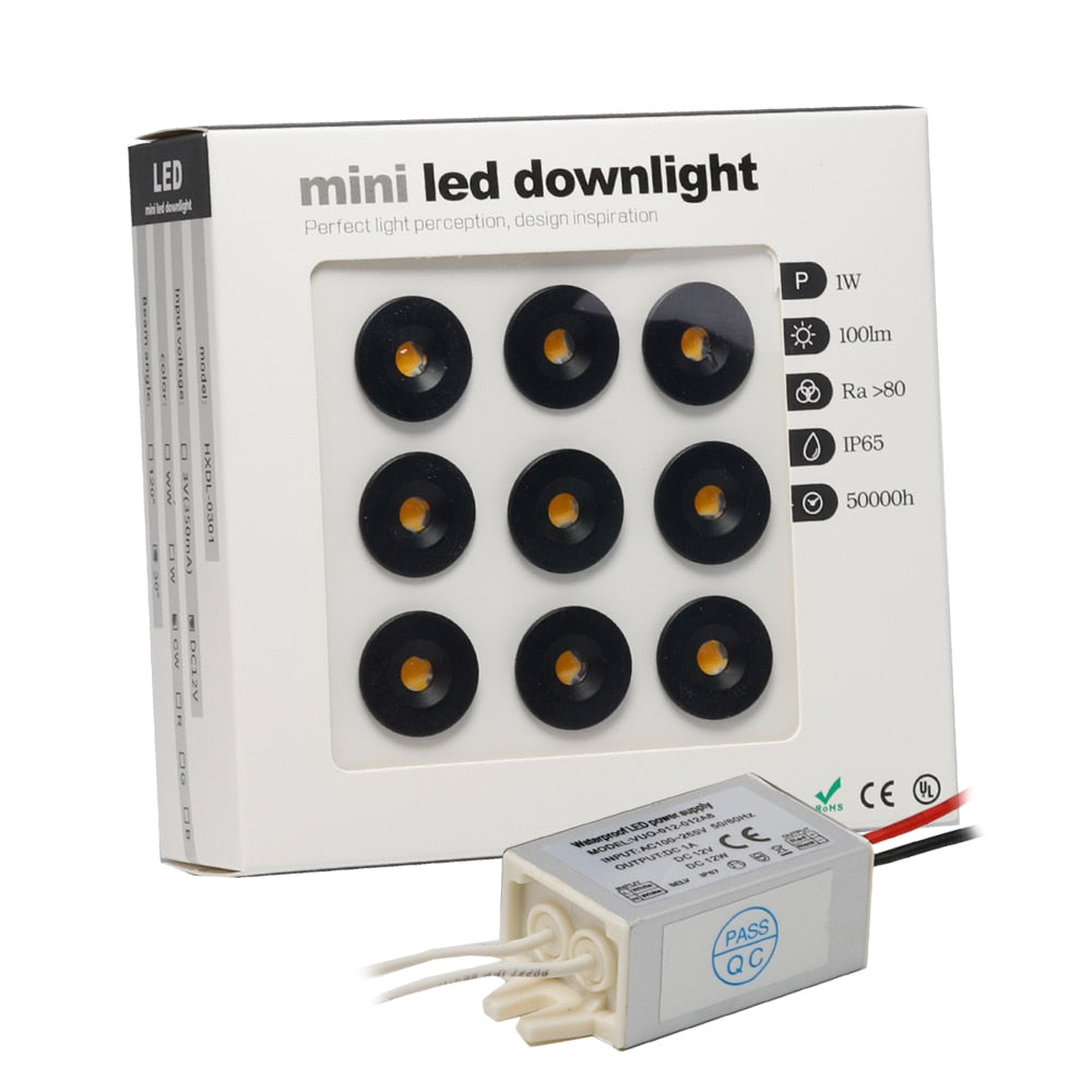 IP65 Mini LED Spot Light Ceiling Spotlight DC12V Cabinet Lamp Bedroom Lighting 9PCS Downlight with AC100-265V Transformer