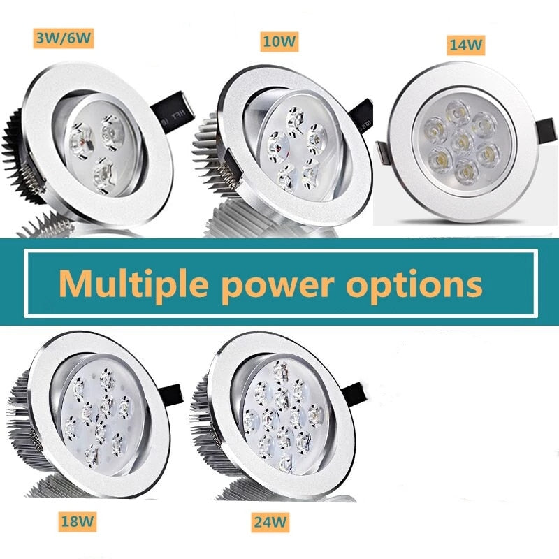 Silver Dimmable Recessed Anti Glare LED Downlights 3W/6W/10W/14W/18W/24W COB Ceiling Spot Lights AC85~265V Background Lamps