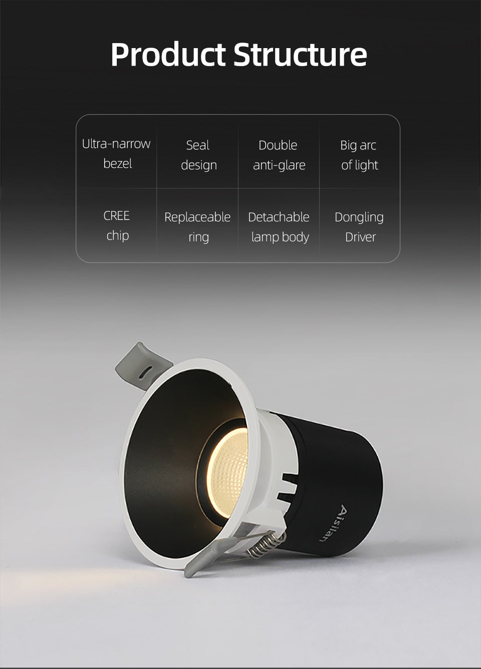 Aisilan LED Recessed spotlight Narrow Border lamp home spotlight 7.5 open hole downlight minimalist living room CRI 93