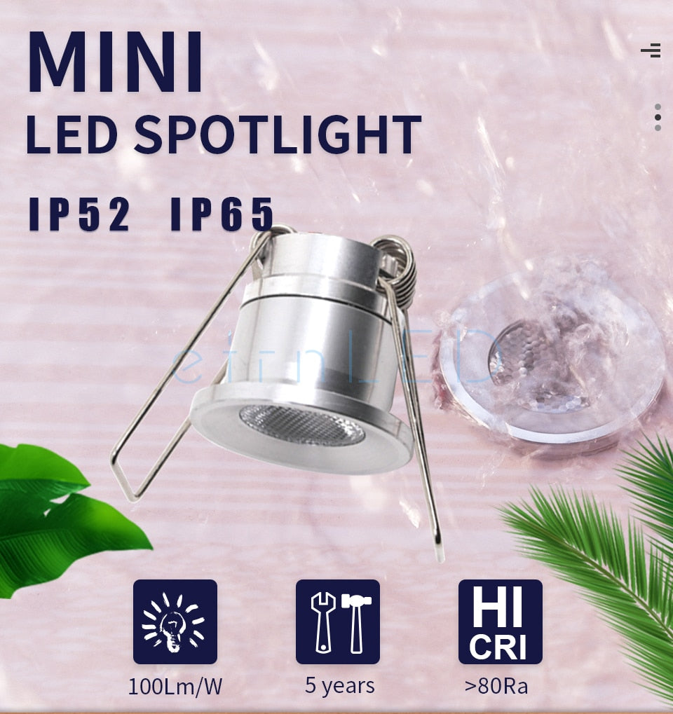 etrnLED 12V Mini Led Light Focus 1W Ceiling Spot Recessed Downlight Interior Outdoor Verandas Stairs Waterproof Bath Sauna Lamp