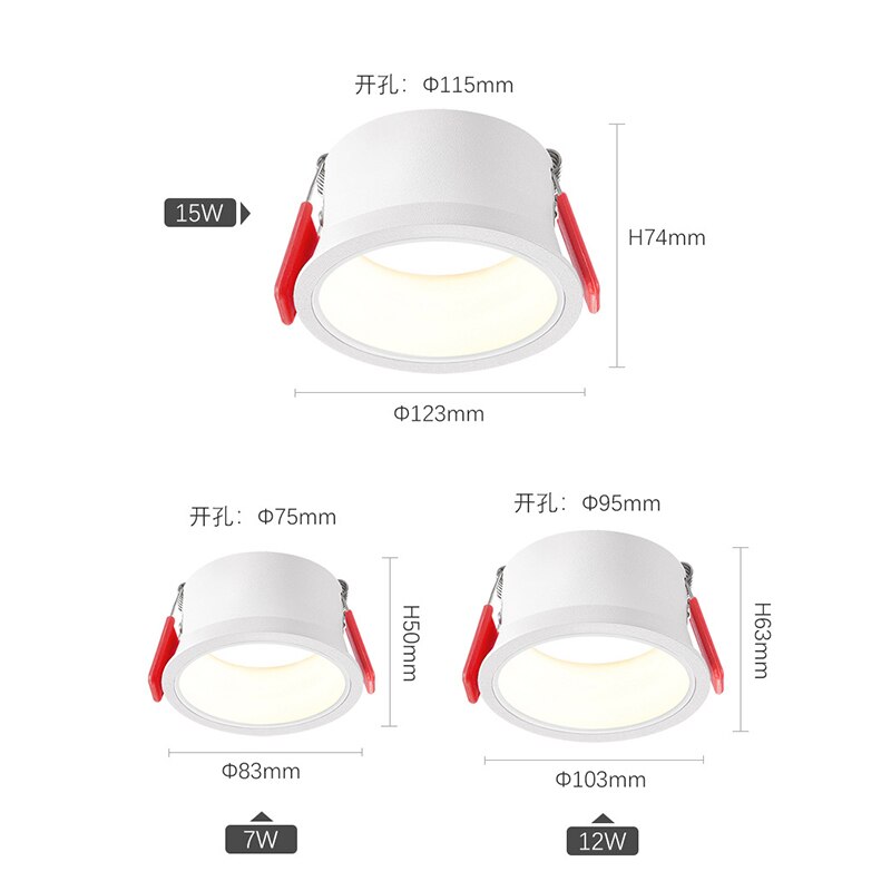 Anti-Glare Led Spot Downlights 15w Recessed Downlight 12w Bedroom Kitchen Living Room Sorridor Modern Ceiling Spots Lamp