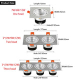 Square Recessed LED Dimmable Downlights Panel Lights AC90~260V COB LED Spotlights LED Recessed Ceiling Lamps Indoor Lighting