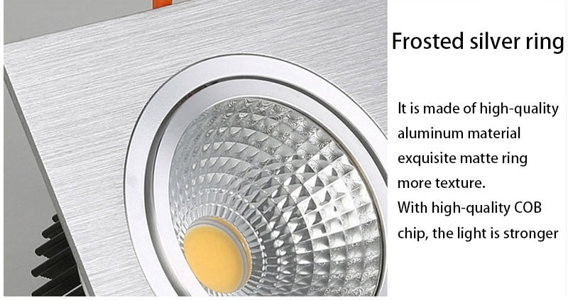 Square Recessed LED Dimmable Downlights Panel Lights AC90~260V COB LED Spotlights LED Recessed Ceiling Lamps Indoor Lighting