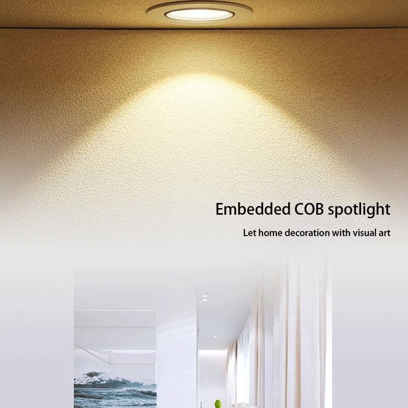 Round LED Recessed Dimmable Ceiling Downlights Aluminum LED Ceiling Light COB AC90V-260V 9W 12W 15W LED Spotlight Background Lamp