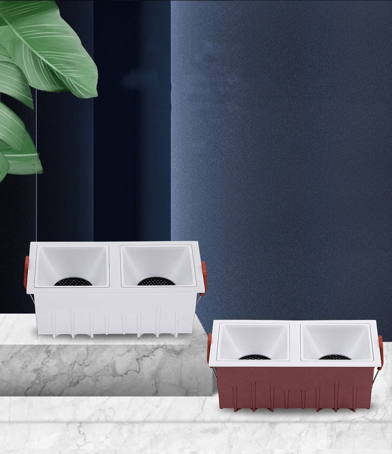 Square double-end Frameless  COB Recessed dimmable Downlight 2x9W 2x12W  LED Ceiling Spot Light for Bedroom Living room Kitchen