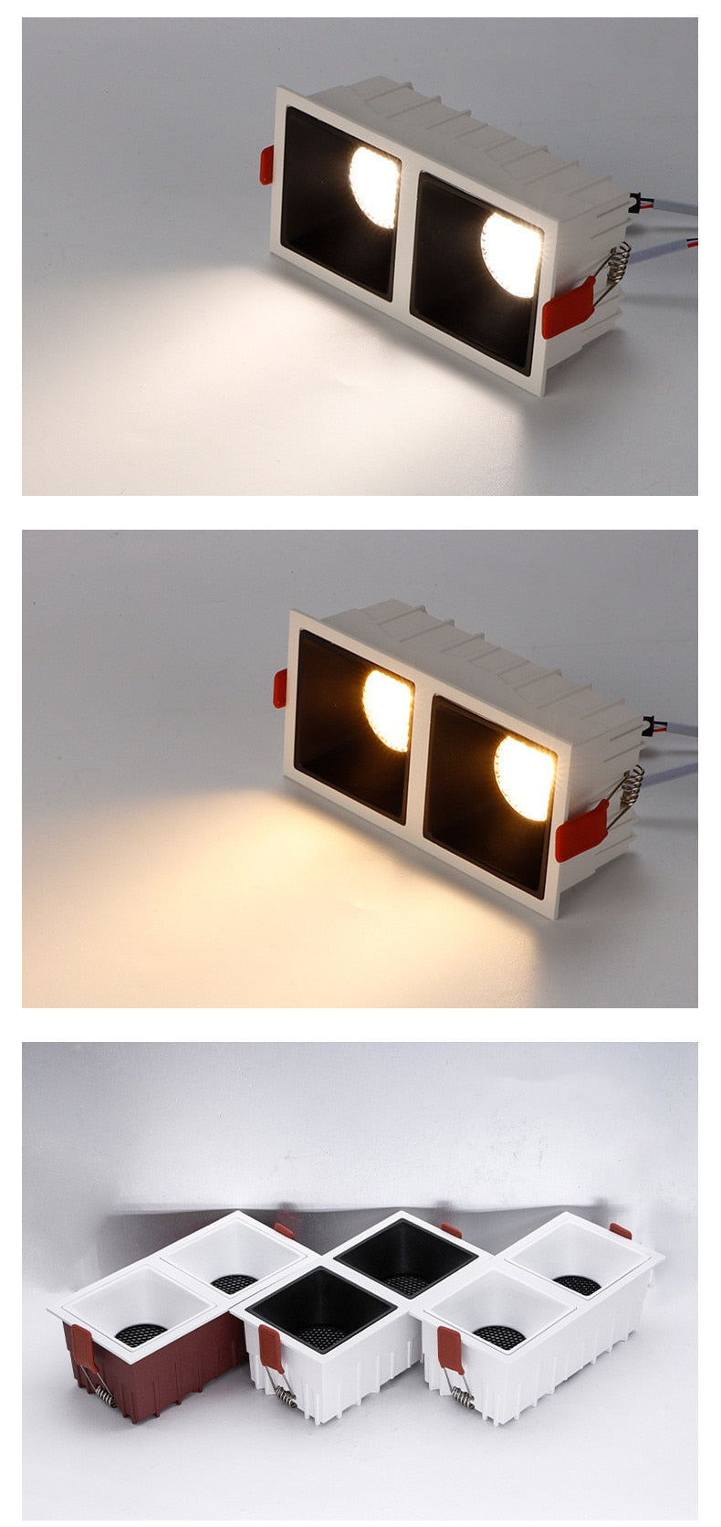 Square double-end Frameless  COB Recessed dimmable Downlight 2x9W 2x12W  LED Ceiling Spot Light for Bedroom Living room Kitchen