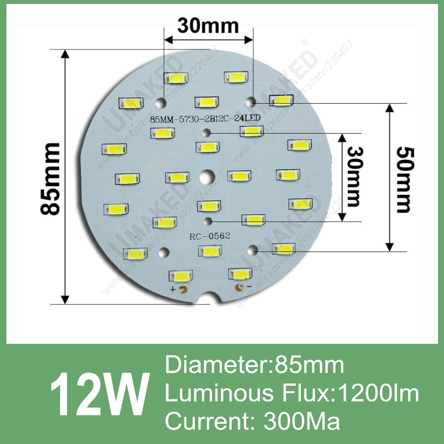 Brightness 12W 18W LED SMD5730 lamp source for bulb light,  Real wattage led PCB panel for downlight ceiling light