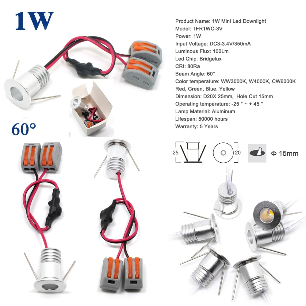 Mini LED Lamps for Hotel Dining Spot Light Cabinet Kitchen Lighting Lamp CE RoHS 1W 2W 3W 4W DC 12V 24V Ceiling Downlight
