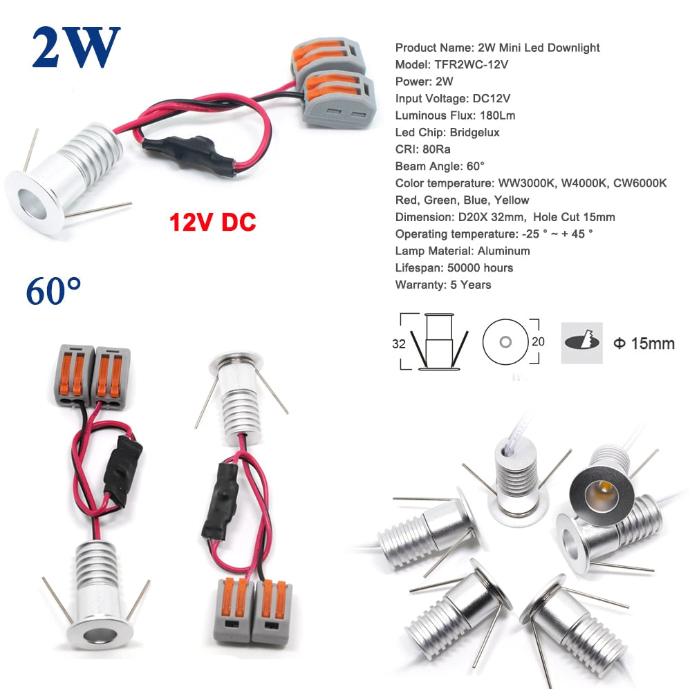 Mini LED Lamps for Hotel Dining Spot Light Cabinet Kitchen Lighting Lamp CE RoHS 1W 2W 3W 4W DC 12V 24V Ceiling Downlight