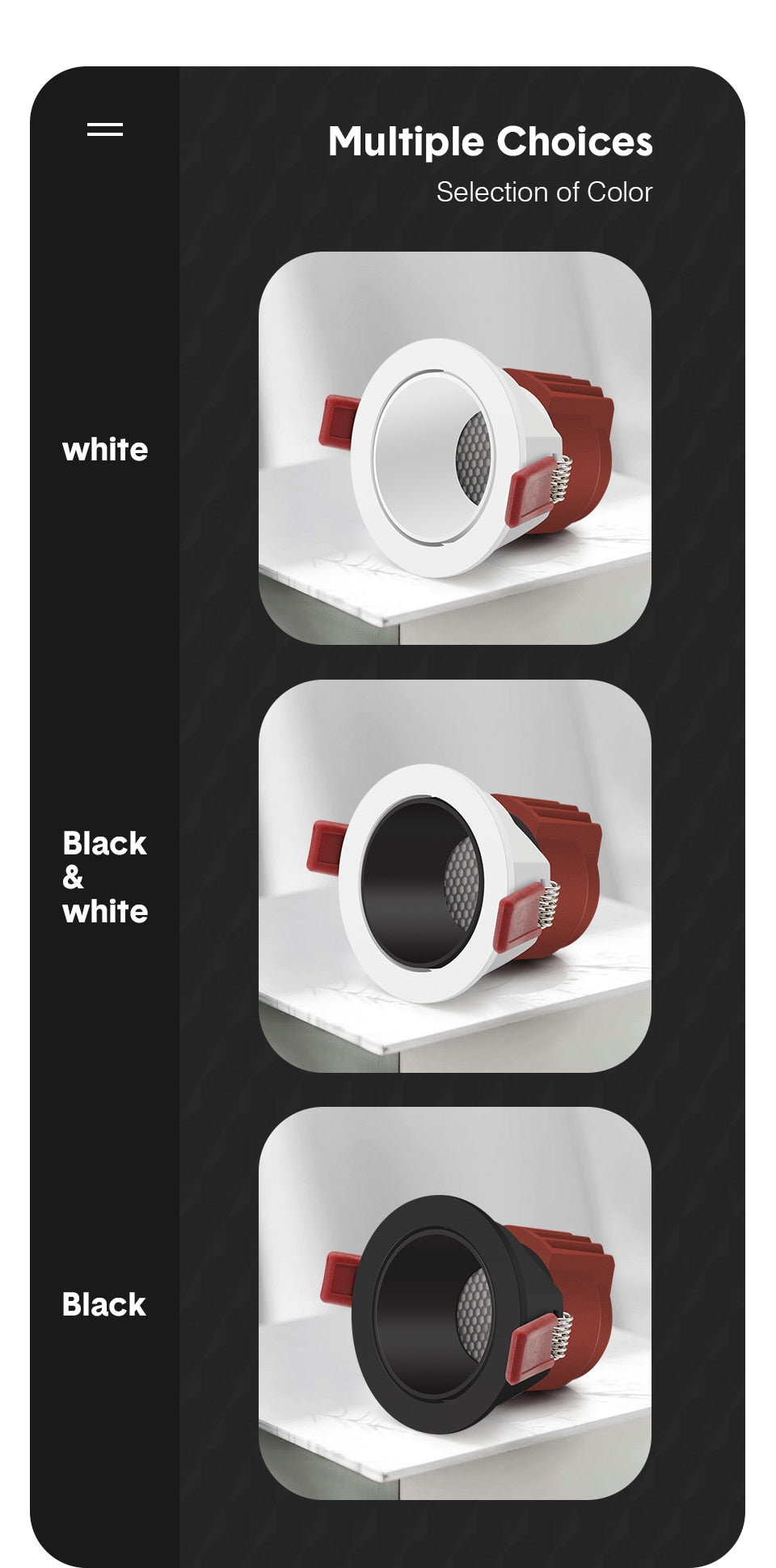 DBF 2021 Angle Adjust Anti-Glare LED Recessed Downlight 7W 12W 15W Honeycomb Nest Lens Ceiling Spot Lights Kitchen Living Room